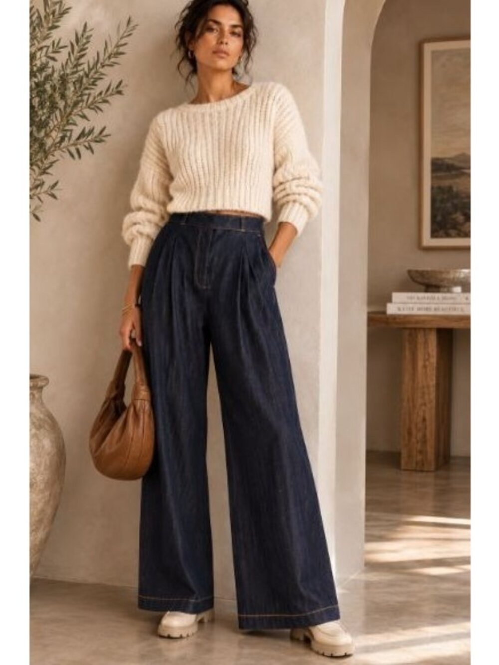 Jenni Kayne Newport Trouser Luxury Indigo Denim Old Money Pleated Wide Leg 10